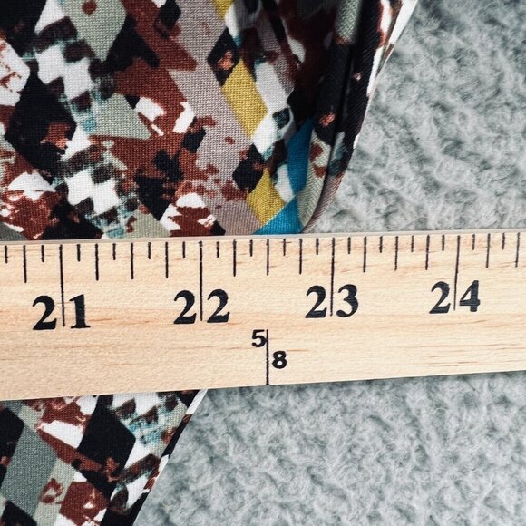 New Direction ND Women Top Small Brown Blue Geometric Short Sleeve Shirt Stretch - Picture 7 of 9